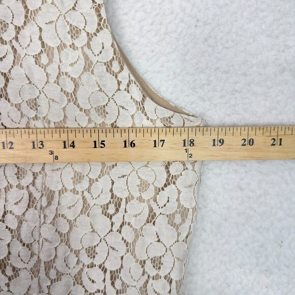Ann Taylor Size 14P Sleeveless Lace Mid Dress Beige Ivory Lined Overlay Elegant - Picture 12 of 14
